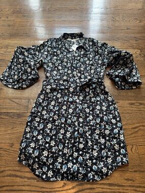 Veronica Beard Samy Black Floral Silk Blend Shirt Dress Size 6 NWT